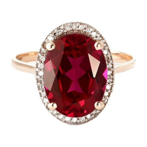 Galaxy Gold 14K Solid Rose Gold Oval Ruby and Diamond Ring, 7.93 CT, Size 8.5, 5.5-11 Sizes, July Birthstone, Symbol of Passion