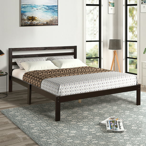 Costway Platform Bed Wood Frame With, Queen Size Wood Bed Frame Design
