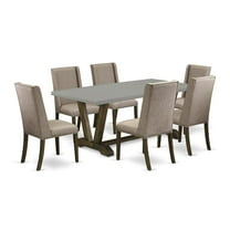 East West Furniture V-Style 7-piece Wood Dining Set in Linen White