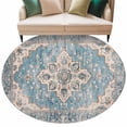thumbnail image 2 of Blue Boho Round Area Rug 5 FT, Non Slip Bedroom Area Rug, Middle Century Abstract Art Western Geometric Washable Soft Circular Carpet Non-Shedding Floor Mat for Kitchen Dining Room Foyer Balcony Dorm, 2 of 9