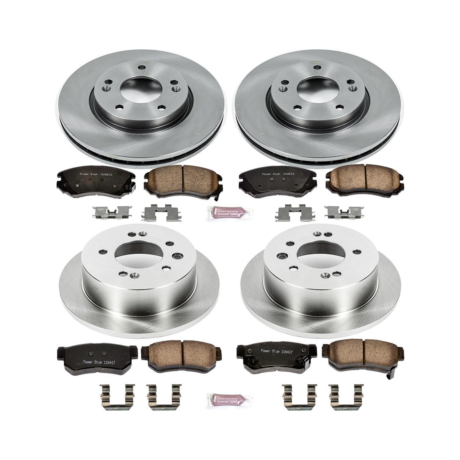 Power Stop Front and Rear Stock Replacement Brake Pad and Rotor Kit KOE4442 Fits 2010 Hyundai Elantra