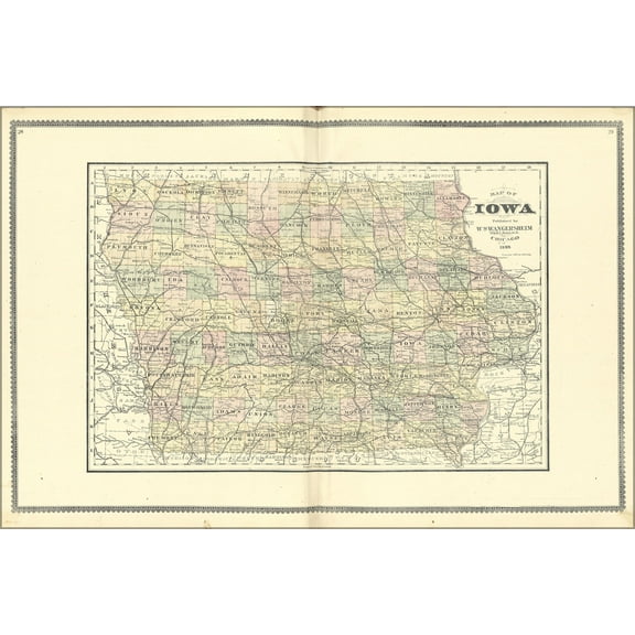 24"x36" Gallery Poster, Map of Iowa 1889