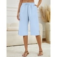 thumbnail image 3 of Capri Pants for Women Comfy Casual Drawstring Waist Lightweight Pants Button Trousers With Pockets, Light Blue, L, 3 of 9