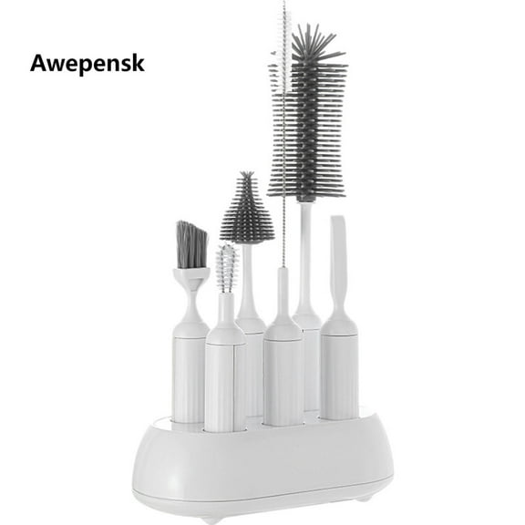 Awepensk 6 Pack Bottle Brush Cleaning Set with Storage Holder, Cleaning Brushes for Long Narrow Neck Bottles, Water Bottles, Tumblers, Drinking Glasses, Strews