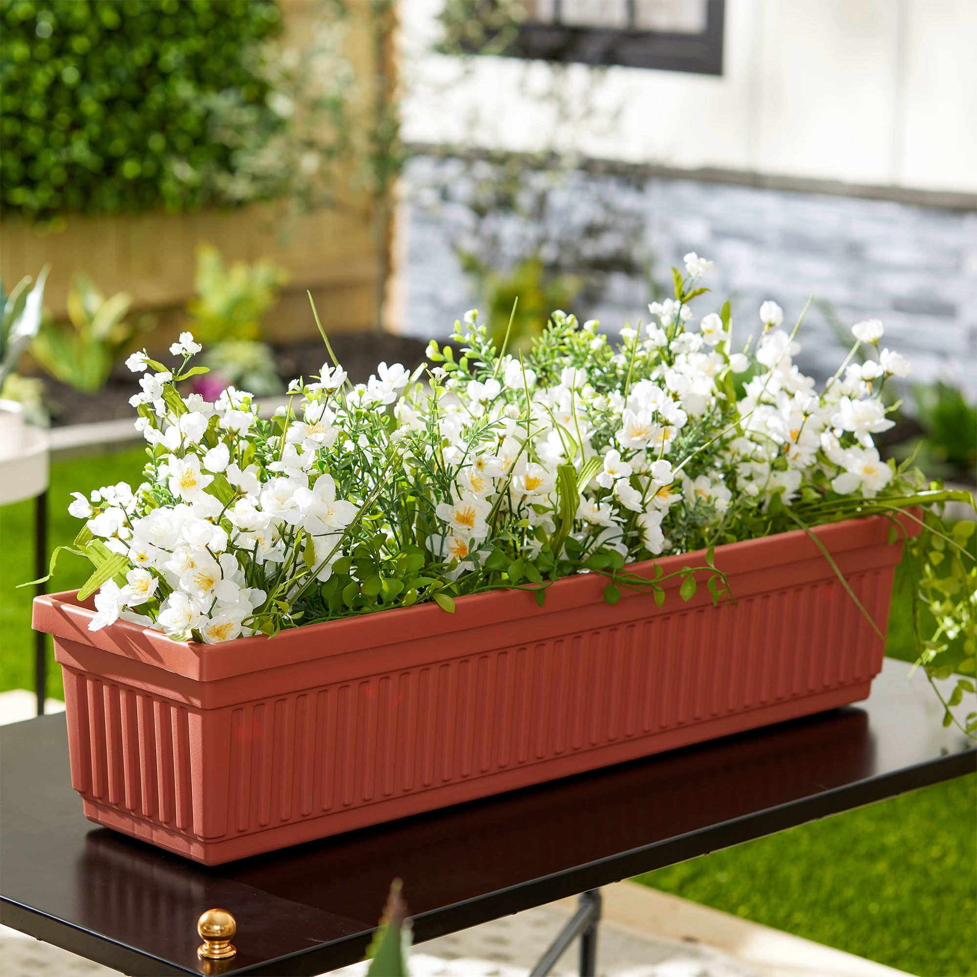 HC Companies 30 Inch Fluted Venetian Flower Window Box, Clay (6 Pack)