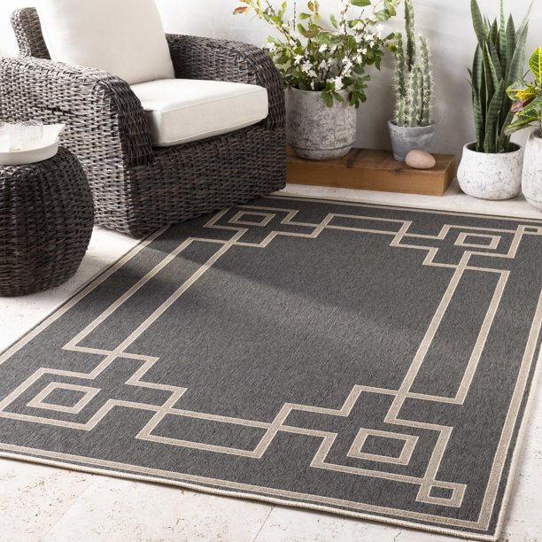 Mark&Day Outdoor Area Rugs, 7x10 Natalie Indoor/Outdoor Black/Camel