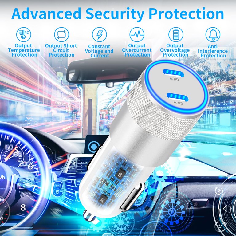 Apple MFi Certified] iPhone 15 Car Charger Fast Charging, 72W Dual USB-C  Power Cigarette Lighter Charger+2Pack Type-C Charge Cable for iPhone 15/15  Plus/15 Pro/15 Pro Max/iPad Pro/Air/Mini