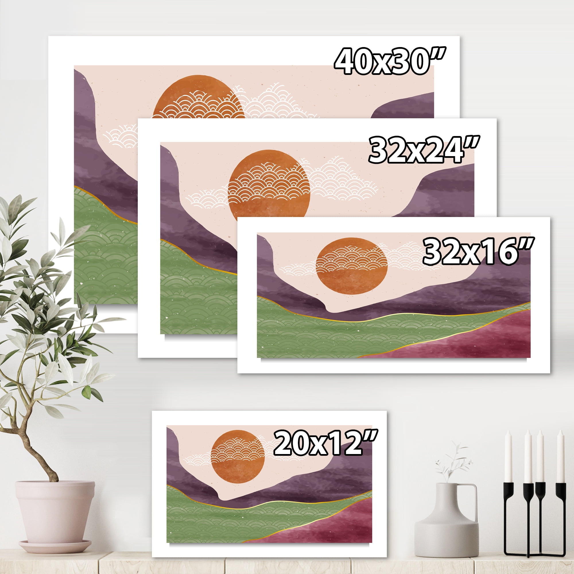 Designart ' Abstract Landscapes With Mountain River and Moon ' Modern Canvas Wall Art Print