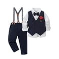 thumbnail image 2 of Toddler Boy Clothes Suit 1-6T Boys Formal Dress Shirt + Bowtie +Vest +Boutonniere +Suspender Pants Boys Gentleman Outfits Set, 2 of 9