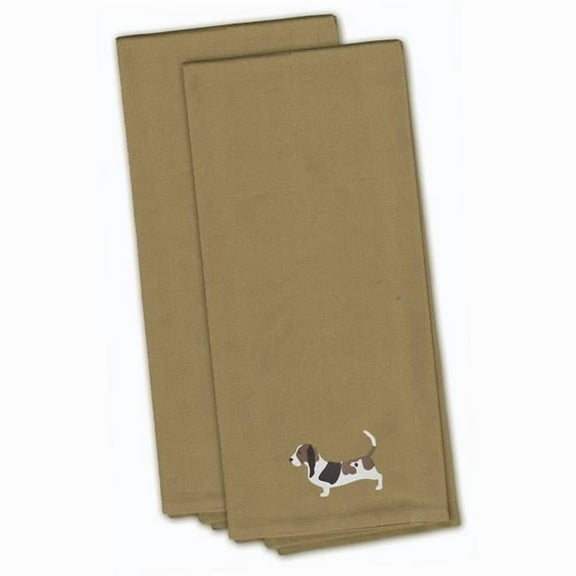 Basset Hound Tan Embroidered Kitchen Towel - Set of 2