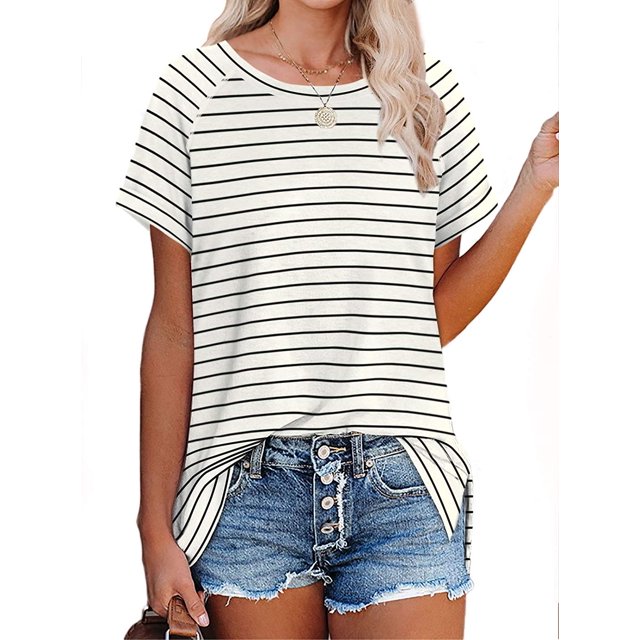 T-shirts pour Femmes à Manches Courtes, Col Ras du Cou, T-Shirts Unis Basiques