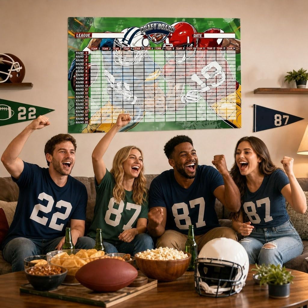 Fantasy Football Draft Board Kit 5.3x3.7ft for 2026‑2027 Season, 14 Teams 20 Rounds with 500 Player Label Stickers, Home Office Party Game Accessories