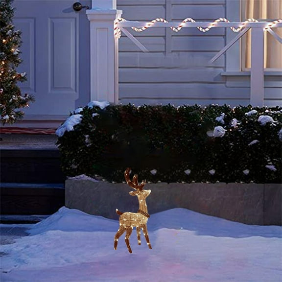 Mbvtdt 12 Inch Christmas Decorations Outdoor Lighted Reindeer,2D LED Deer Yard Display,Glittering Christmas Deer with Warm Lights for Garden Lawn Patio Porch Decor,A