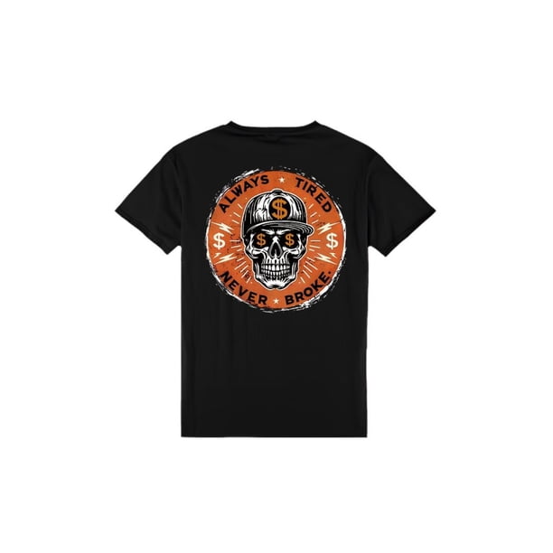 aLWaYS TiReD NeVeR BRoKe Skull Print Men's T-Shirt, Cotton Tee Shirt Casual Streetwear