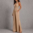 thumbnail image 6 of BRGZLK Halter Deep V Neck Jumpsuits for Women Stylish Solid Color Side Slit Backless Loose Comfort Dressy Wide Leg Pants Cocktail Party Rompers Casual Outfits Khaki L, 6 of 6