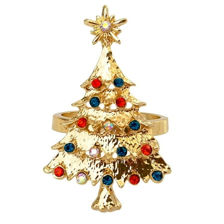 

1Pc Exquisite Christmas Tree Shaped Napkin Ring Creative Shinny Rhinestone Napkin Holder Metal Xmas Tree Napkin Buckle for Chris