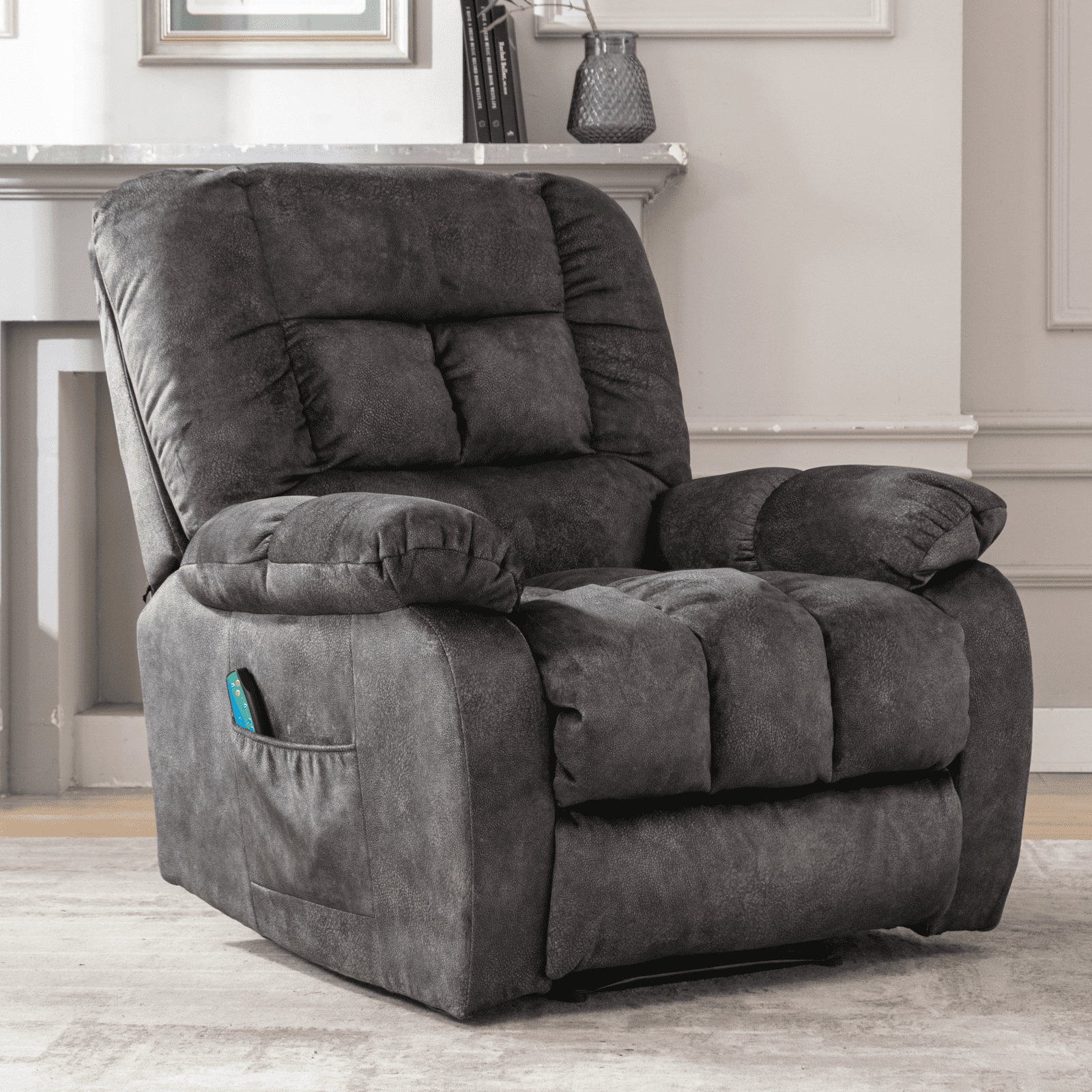 Botiff Massage Recliner Chair, Overstufffed Recliners for Living Room, Gray