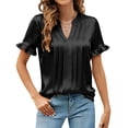 thumbnail image 2 of Women's Summer Short Sleeve V Neck Tops Shirts Blouses Crewneck Puff Sleeve Loose Fit Solid Color Soft Breathable Casual Business Work Office Vacation Outfits Fashion Essential Gift for Women, 2 of 8