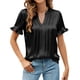 thumbnail image 1 of TaTaai Women's Satin V Neck Short Sleeve Shirt, Business Casual Silky Drape, Lightweight for Office Daily Party Formal Occasions Gift, 1 of 7