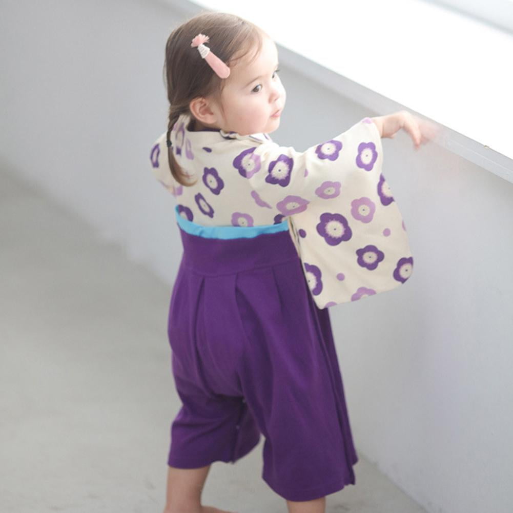 Baby Girls Summer Long Sleeve Romper Kimono Style Bowknot Print Jumpsuit #S4 