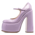 thumbnail image 3 of YDN Womens Thick Platform Round Toe Mary Jane Pumps Ankle Buckle Strap Super High Heels Casual Outfit Party Shoes Size 7 Purple, 3 of 4