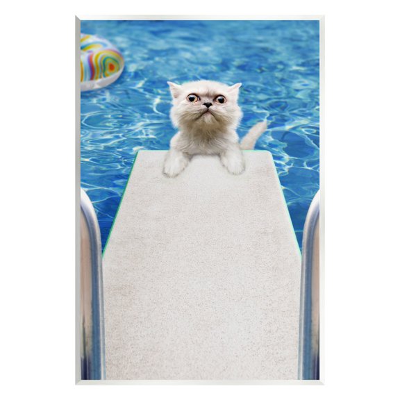 Stupell Industries Cat on Diving Board Animals & Insects Painting Unframed Art Print Wall Art, 10 x 15