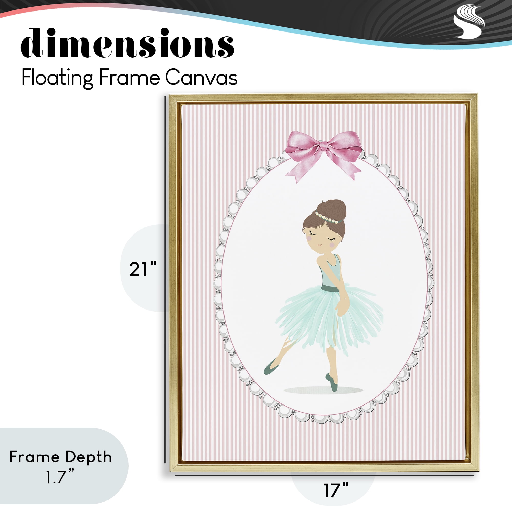 Stupell Industries Elegant Dance on Stripes Gold Framed Floater Canvas Wall Art, design by Christine Simpson Art