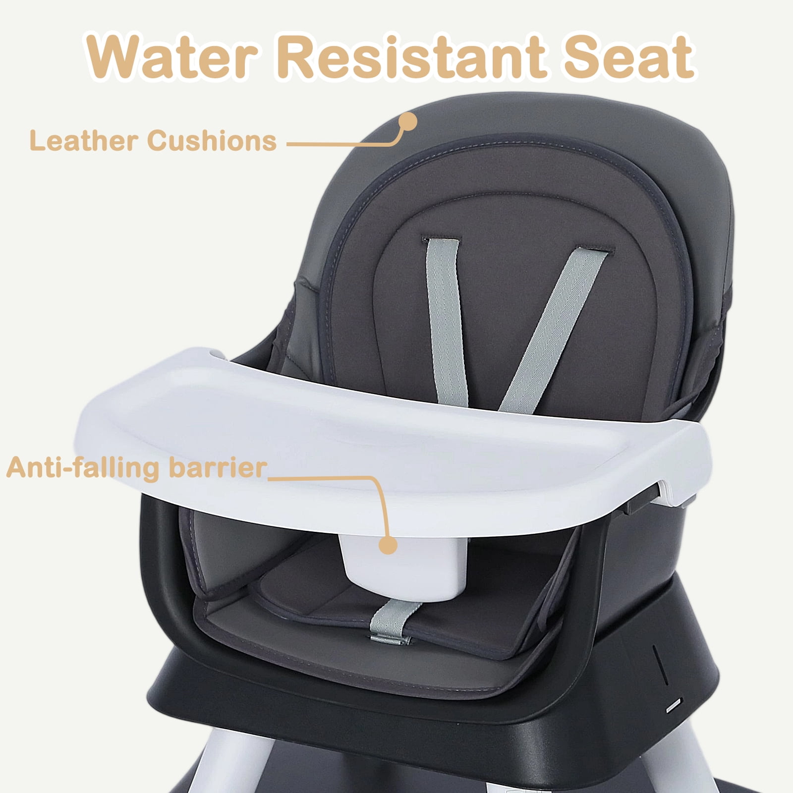 AILEEKISS 8-in-1 Baby High Chair, Toddler Booster Seat with Dishwasher-Safe Tray, Dark Grey
