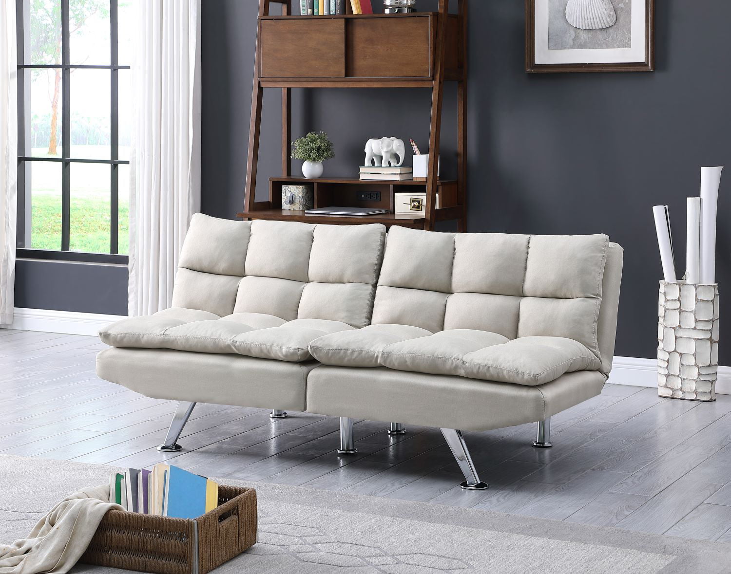 Futon Sofa Couch Sleeper Flat Bed Apt Dorm Condo Bedroom Memory Foam Mattress 