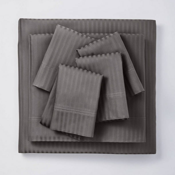 Twin/Twin XL4pc 400 Thread Count Damask Solid Sheet Set Gray Threshold