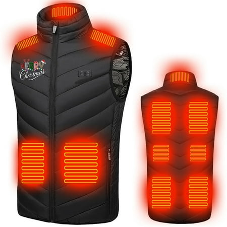 QATAINLAV Men and Women Christmas Heated Vest Funny Printed Sleeveless Heated Jacket Unisex 11 Heating Zones Warm Puffer Vest with 3 Heating Levels Back to College Sales Black XL