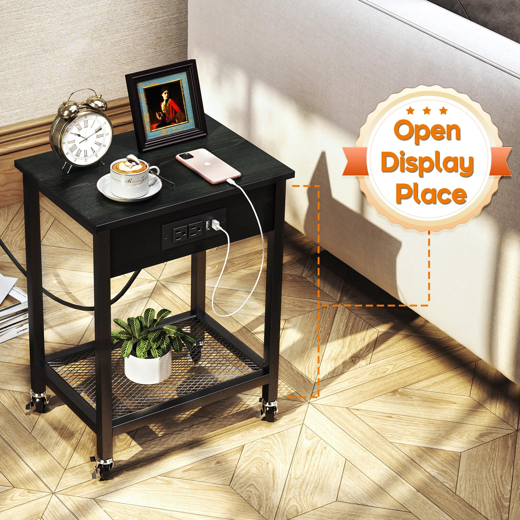 Buy TCHOMENY End Table with Charging Station & USB Ports, Side Table