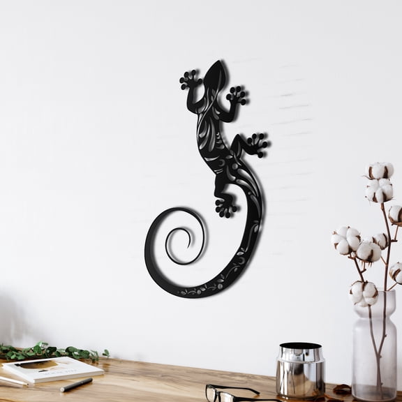 Lizard Sign Metal Wall Art for Home and Outside - Wall-Mounted Geometric Metal Wall Decor - Drop Shadow 3D Effect Wall Decoration for Living Room Bedroom