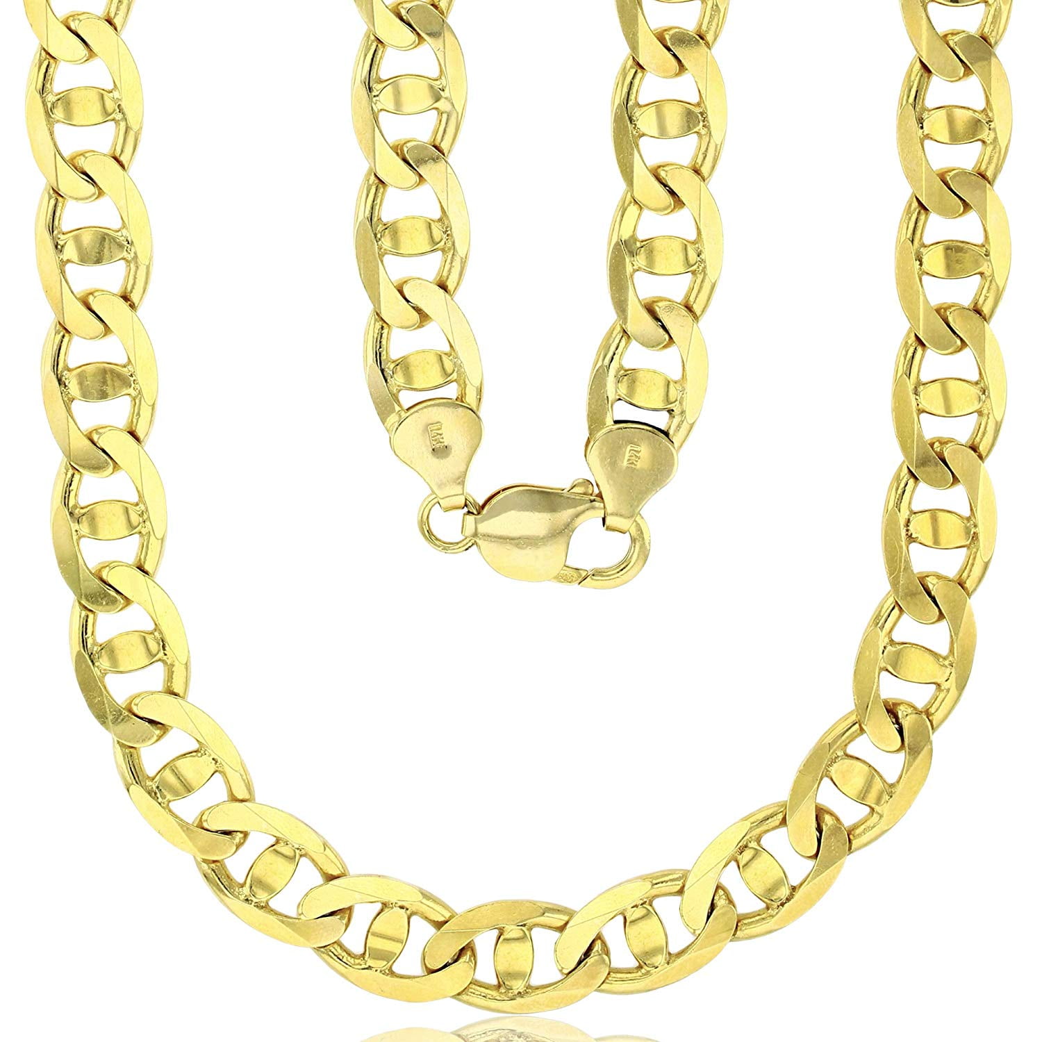 DECADENCE 14K Yellow Gold Solid 10mm Concave Mariner Link Chain with