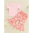 thumbnail image 5 of Kids Toddler Baby Girl Clothes Short Sleeve Crew Neck Letter Print T-Shirts + Floral Print Flare Bell Bottom Pants Set, 5 of 9