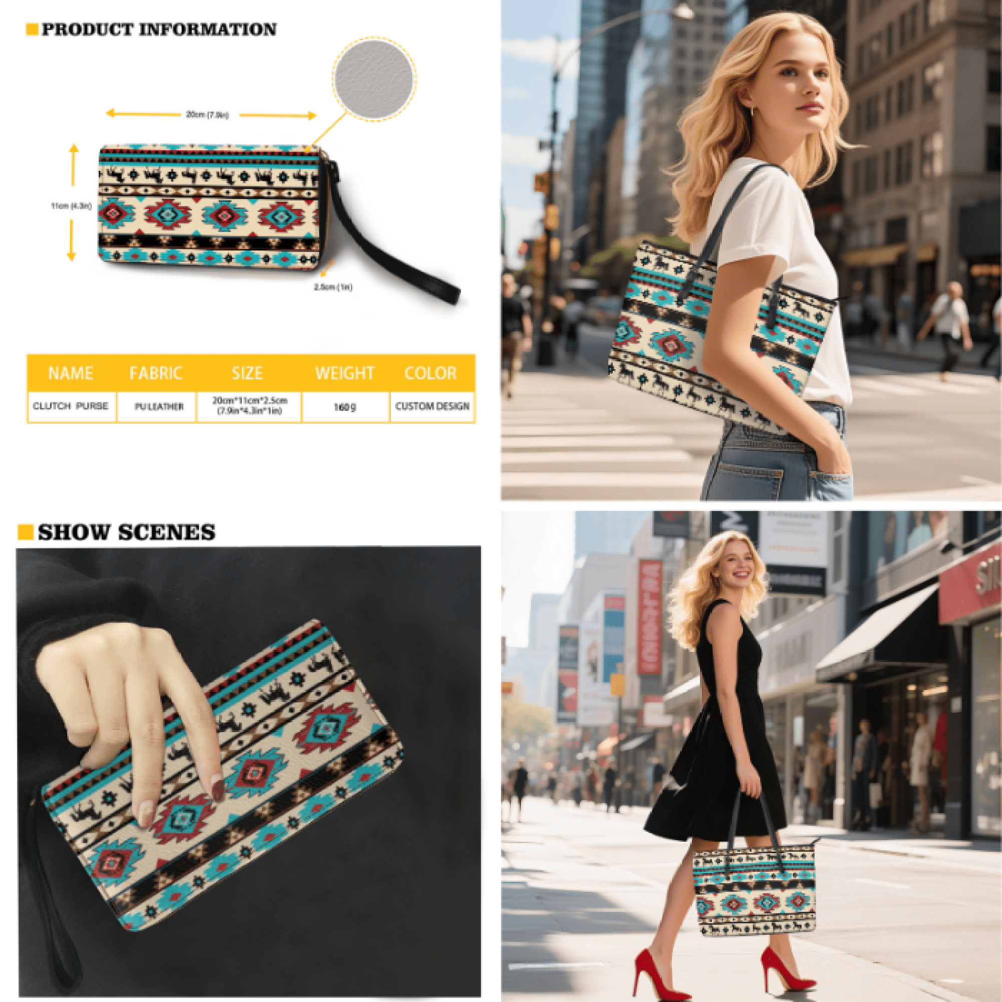 Tutolipy Geometric Animal Womens Handbag and Purse Set for Ladies, Daily Use Long Wallet with Fashionable Shoulder Bag, Large Capacity Hobo Bag