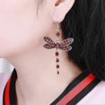 thumbnail image 3 of Pendientes de libélula Yuxing con borlas de Diamantes de imitación color rojo Estilo étnico, 3 of 5