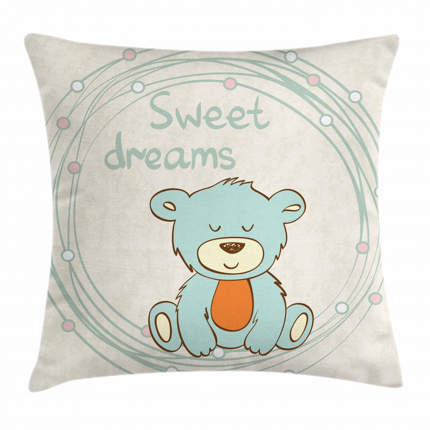 Sweet Dreams Throw Pillow Cushion Cover, Teddy Bear Hand Drawn Cartoon