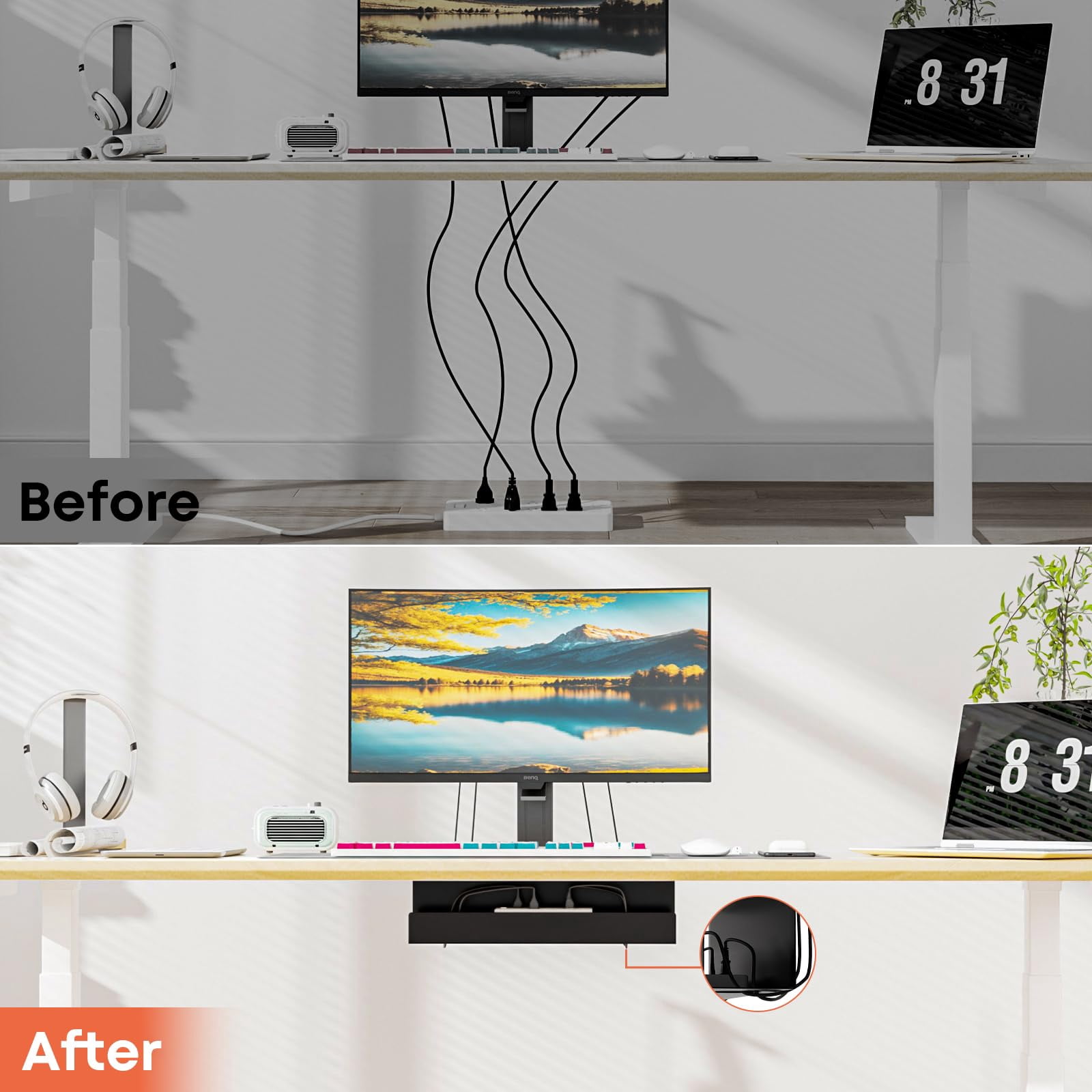 PUTORSEN Cable Management Under Desk,17 inch Cable Management Tray