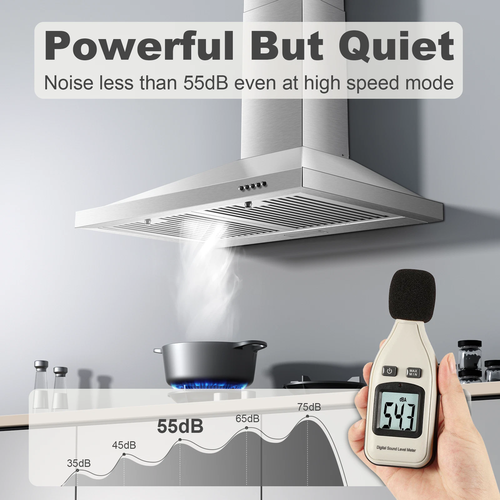 Range Hood 30 inch 450 CFM Wall Mount Range Hood with Baffle Filters 3 Speed Fan Vent Hood