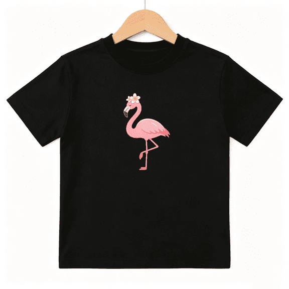 Cute Pink Flamingo Flower Girls Graphic Tee, Sweet Summer Beach 100% Cotton Kids Short Sleeve T-Shirt 4-13Y