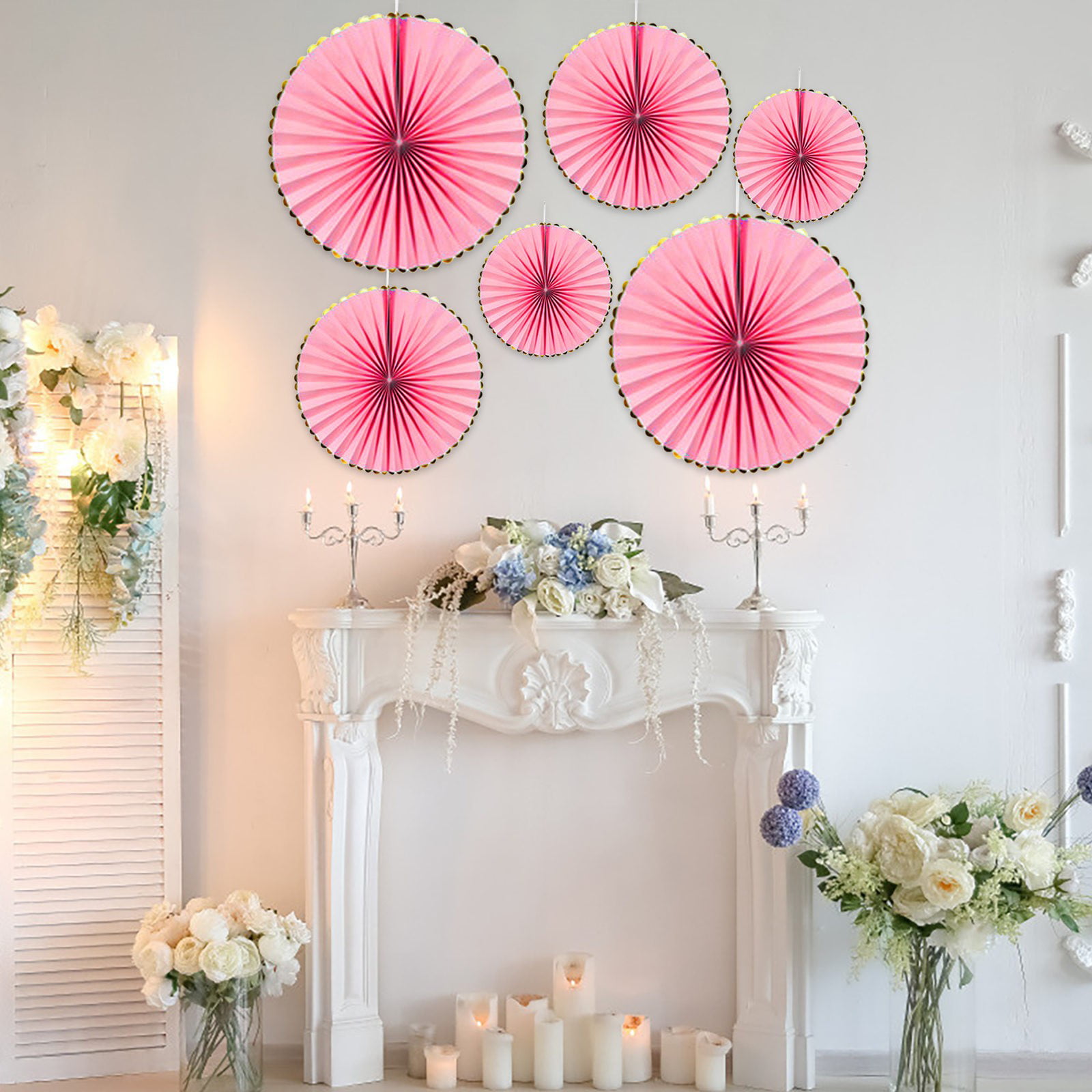 6x Paper Fan Flowers Wedding Baby Birthday Party Tissue Paper Table Decor 