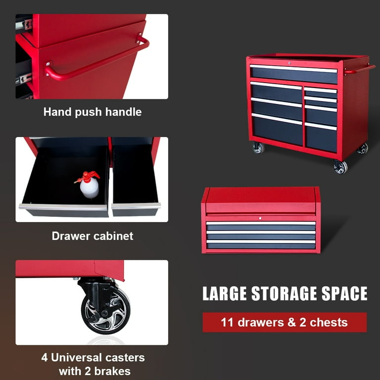41 in. 11-Drawer Tool Chest and Cabinet Combo in Red 41 in. 11-Drawer Tool Chest and Cabinet Combo in Red