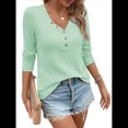 thumbnail image 2 of Blusa de Otoño con Cuello en V, Larga, Cuello Halter y Botones, Informal, Elegante, de Punto Gofre para Mujer. Verde S, 2 of 7
