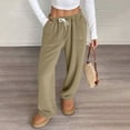 thumbnail image 2 of WTOBBY Women's Plush Sleep Pants with Solid Color Design, Soft Elastic Waist Pajama Bottoms with Two Pockets, Comfortable Pajama Pants for Women,Army Green L, 2 of 7