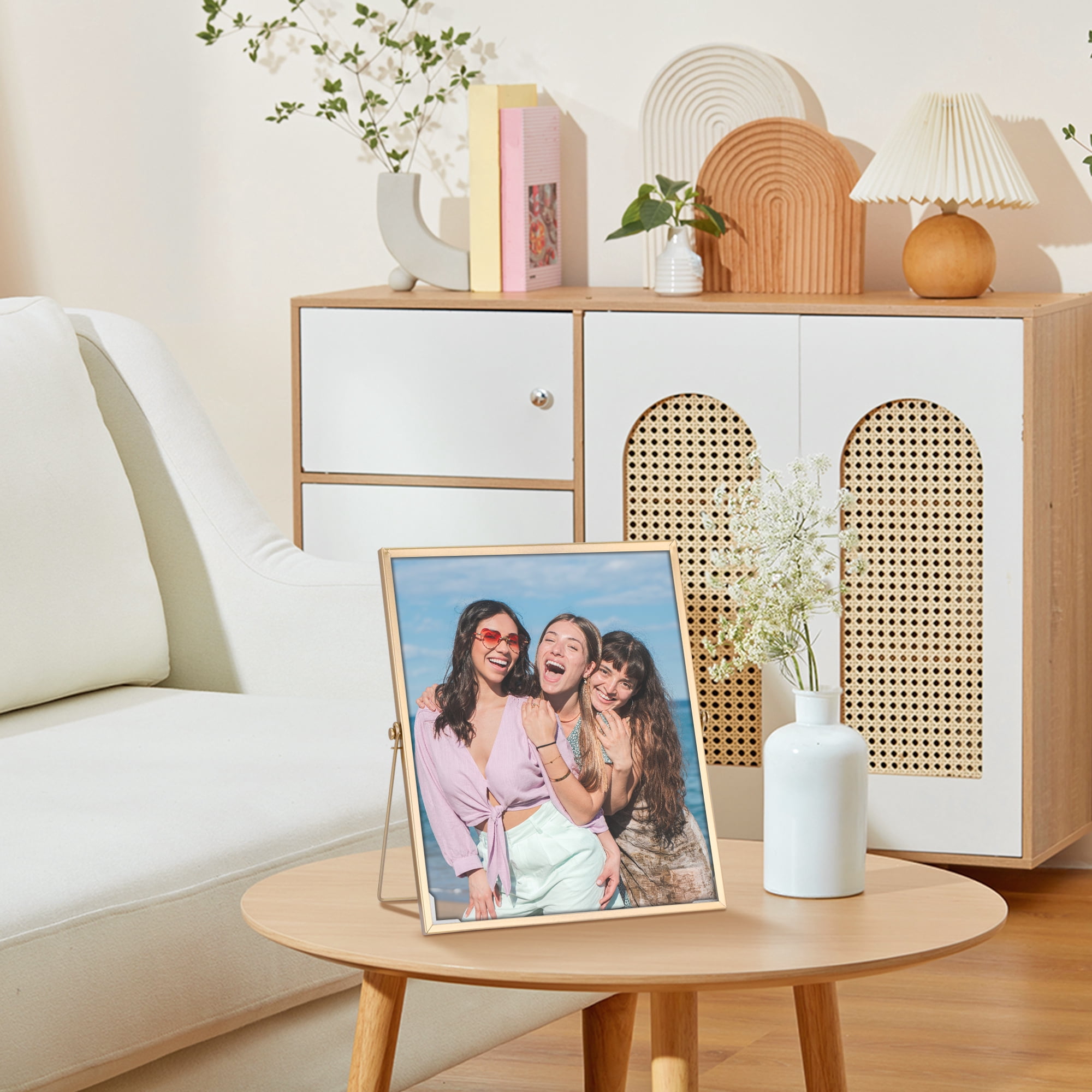 Unique Bargains Floating Frame Picture Frames with Glass Cover Gold 6x8