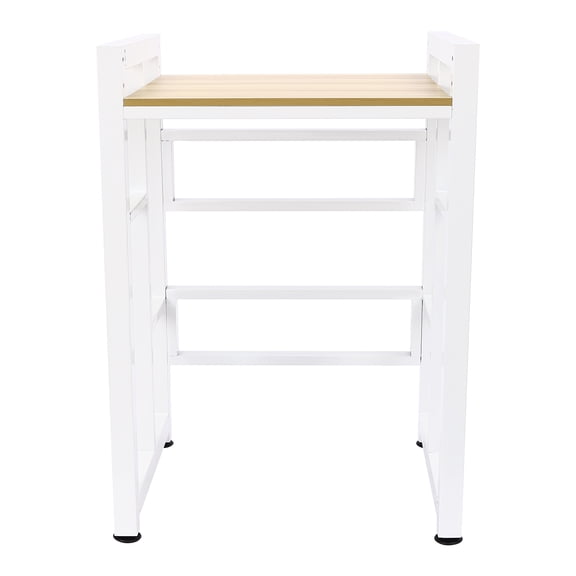 Modern Bathroom Washer Dryer Stacking Rack Stand with Adjustable Height and Guardrail, Durable Steel Frame, Elegant White Finish