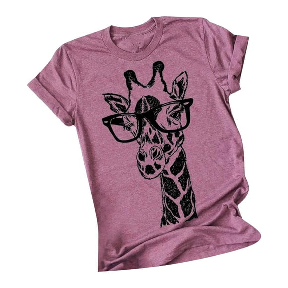 Birdeem Women Short Sleeve Glasses Giraffe Printed Graphic Tops T-Shirt Blouse