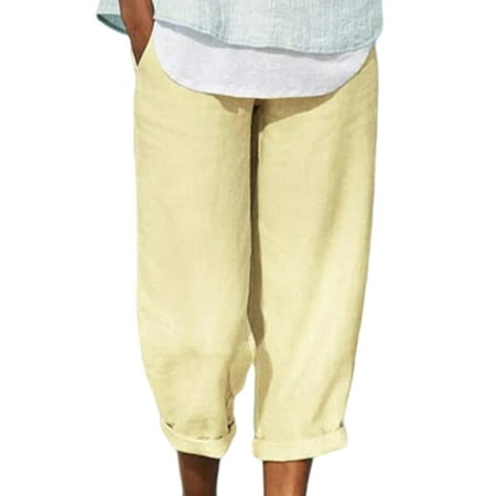 

Wrcnote Women Pajama Bottom Loungewear Sleep Capris Comfy Loose Cotton Linen Palazzo Cropped Pants with Pockets