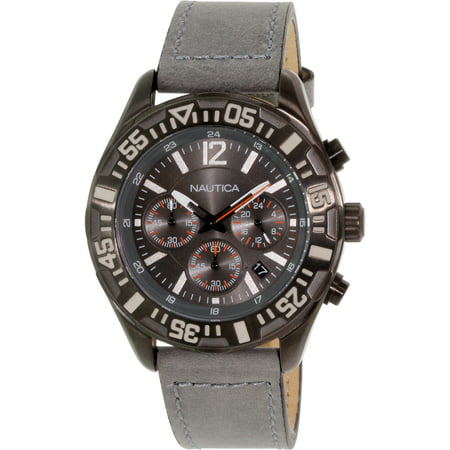 Nautica Men's Nst N18720G Grey Leather Analog Quartz Fashion Watch